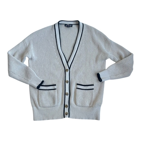 J. Crew Cream Cotton-blend bouclé V-neck cardigan sweater - Picture 2 of 7